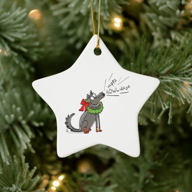 Funny Wolf Weihnachts-Happy Howlidays Holiday Keramik Ornament (Baum)