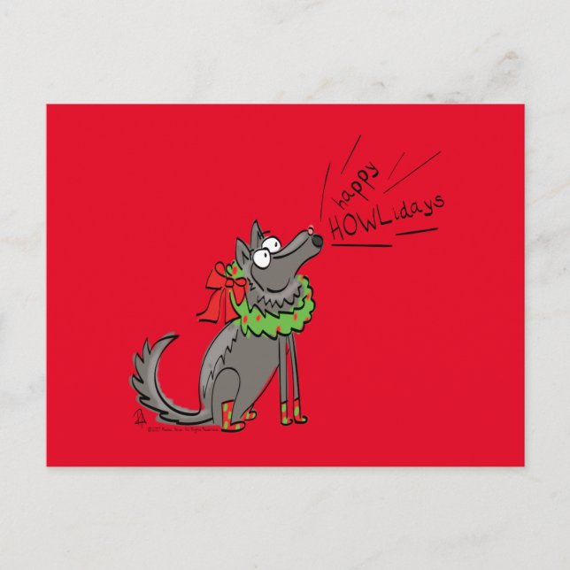 Funny Wolf Weihnachts-Happy Howlidays Holiday Postkarte (Vorderseite)