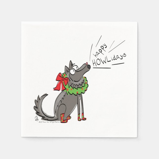 Funny Wolf Weihnachts-Happy Howlidays Holiday Serviette (Vorderseite)