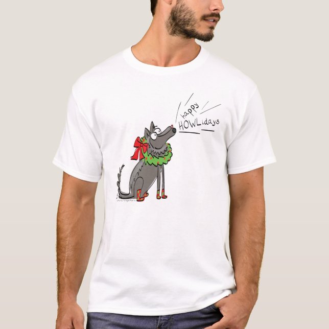 Funny Wolf Weihnachts-Happy Howlidays Holiday T-Shirt (Vorderseite)