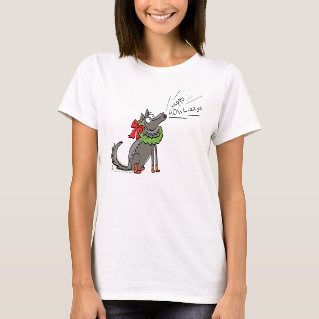 Funny Wolf Weihnachts-Happy Howlidays Holiday T-Shirt (Vorderseite)