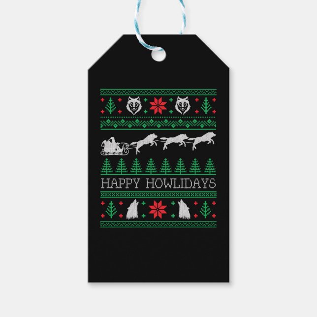 Funny Wolves Wolf Lover Ugly Christmas Sweater Geschenkanhänger (Vorderseite)