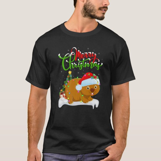 Funny Wombat Animal Lover Xmas Lighting Wombat Chr T-Shirt (Vorderseite)