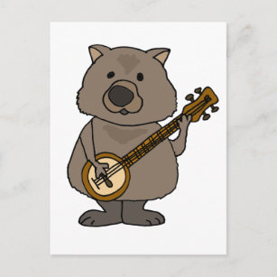 Funny Wombat Cartoon Banjo spielen Postkarte