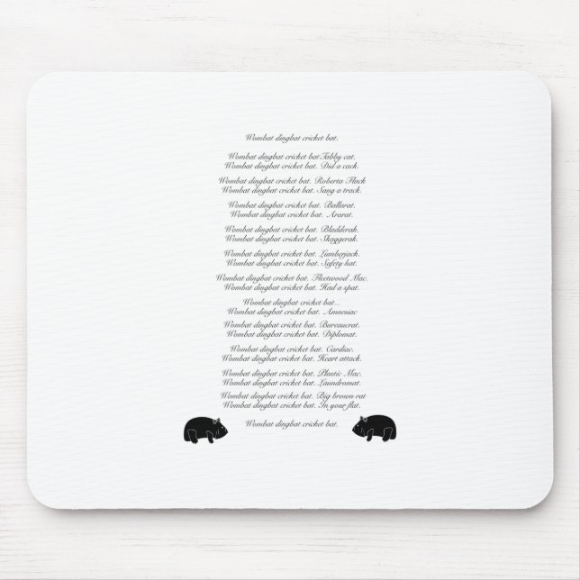 Funny Wombat Gedicht - Wombat Dingbat Cricket Fled Mousepad (Vorne)