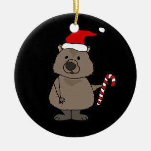 Funny Wombat in der Weihnachtsmannmütze Weihnacht Keramik Ornament