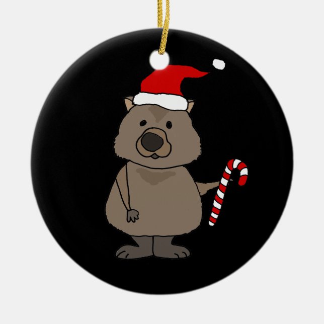 Funny Wombat in der Weihnachtsmannmütze Weihnachte Keramik Ornament (Vorne)