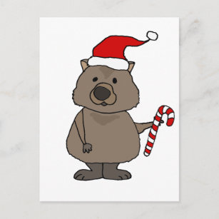 Funny Wombat in der Weihnachtsmannmütze Weihnachte Postkarte