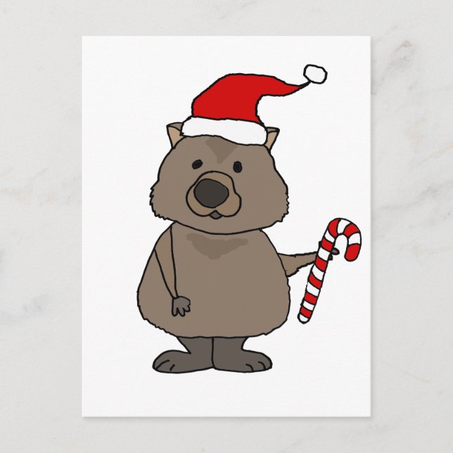 Funny Wombat in der Weihnachtsmannmütze Weihnachte Postkarte (Vorderseite)