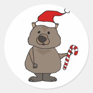 Funny Wombat in der Weihnachtsmannmütze Weihnachte Runder Aufkleber