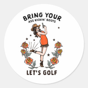 Funny Women's Golf T-Shirt Cowgirl Frau Golfer T-S Runder Aufkleber