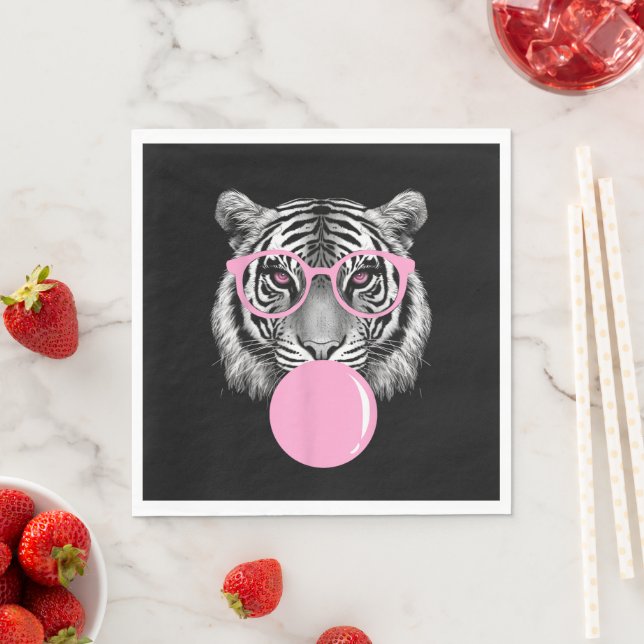 Funny Women's Tiger Brille & Pink Bubble Gum Anim Serviette (Beispiel)