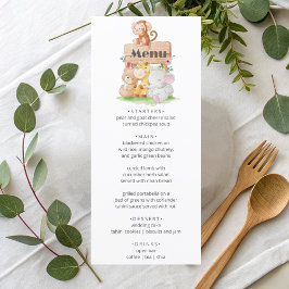 Funny Woodland Animals Baby Showe Party Menu Menükarte