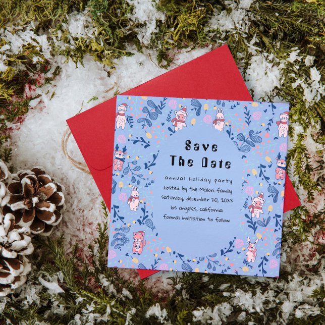 Funny Woodland Friends  Blue Winter Forest Pattern Save The Date (Von Creator hochgeladen)
