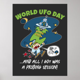 Funny World UFO Day Probing Session Cartoon Poster