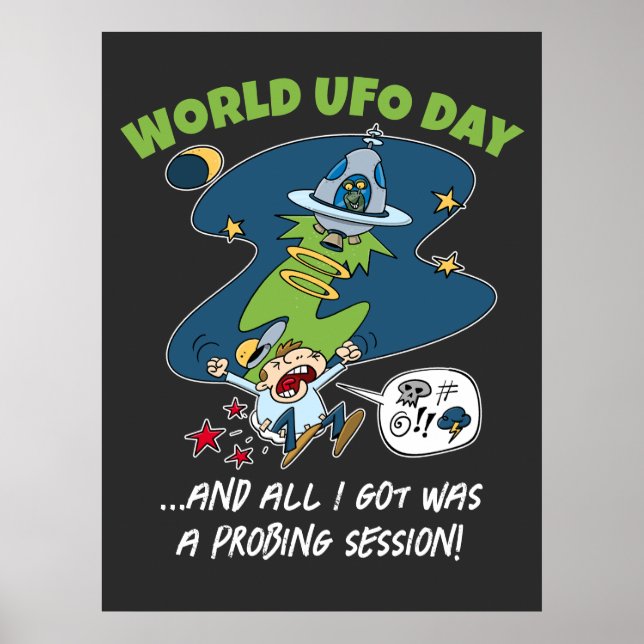 Funny World UFO Day Probing Session Cartoon Poster (Vorne)