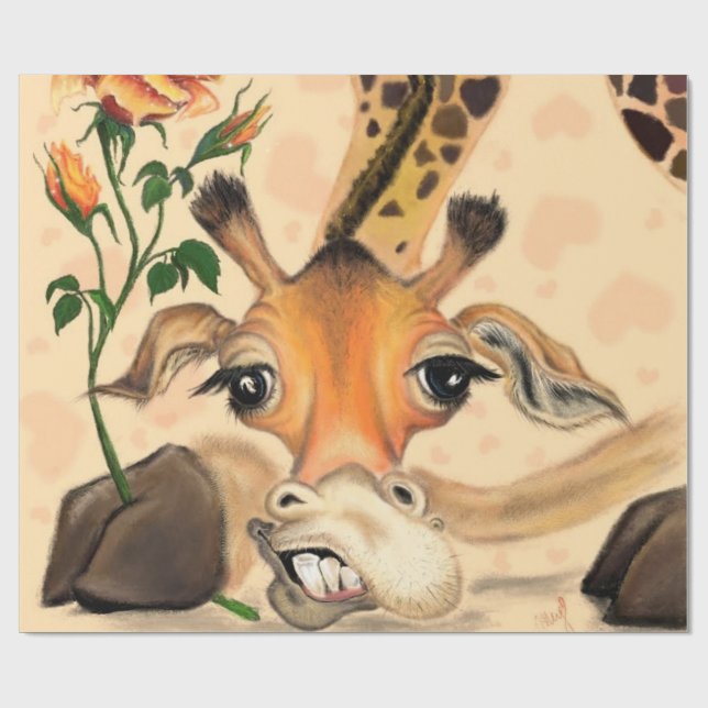 Funny Wrapping Paper Romantische Giraffe mit Rose Geschenkpapier (Flach)