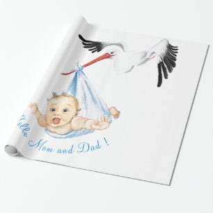 Funny Wrapping Paper Storch mit Baby für Ihren Tex Geschenkpapier