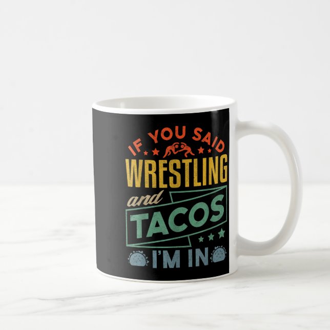 Funny Wrestling And Tacos Shirt Wrestle Retro Men  Kaffeetasse (Rechts)