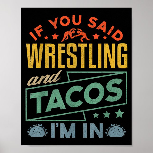 Funny Wrestling And Tacos Shirt Wrestle Retro Men  Poster (Vorne)