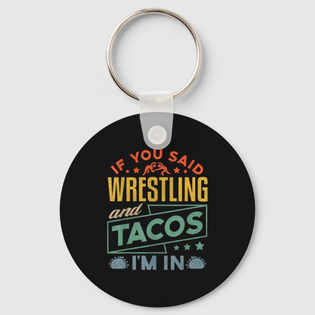 Funny Wrestling And Tacos Shirt Wrestle Retro Men  Schlüsselanhänger (Vorderseite)
