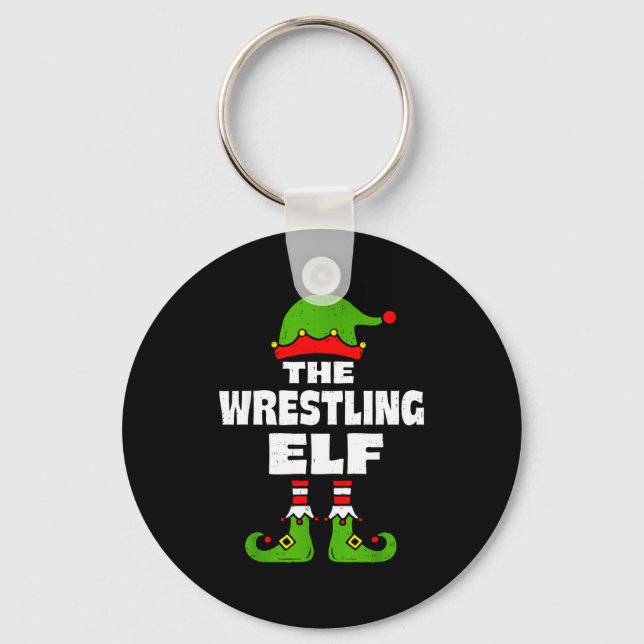 Funny Wrestling Elf Christmas Wrestler Mens Womens Schlüsselanhänger (Vorderseite)
