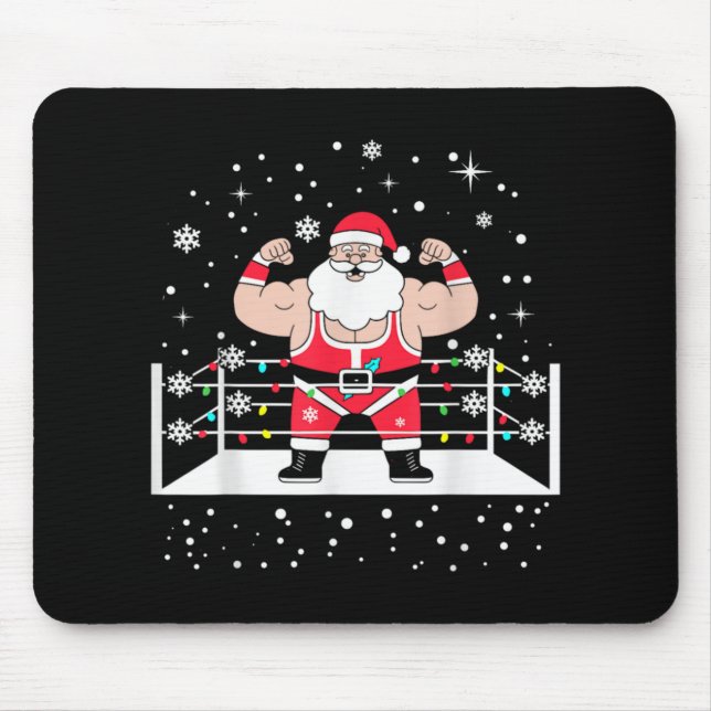 Funny Wrestling Santa Xmas Lights Wrestling Christ Mousepad (Vorne)
