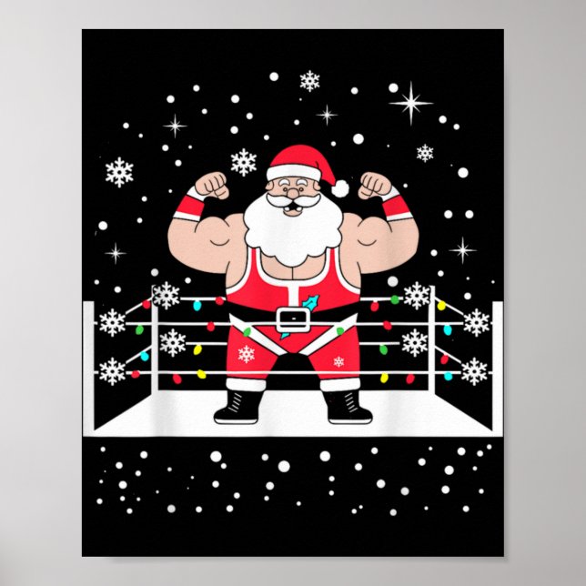 Funny Wrestling Santa Xmas Lights Wrestling Christ Poster (Vorne)