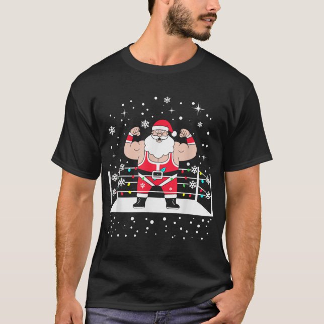 Funny Wrestling Santa Xmas Lights Wrestling Christ T-Shirt (Vorderseite)