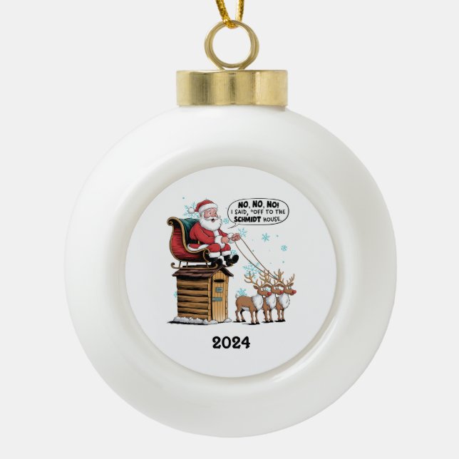 Funny Wrong House Santa Sleigh Keramik Kugel-Ornament (Vorderseite)