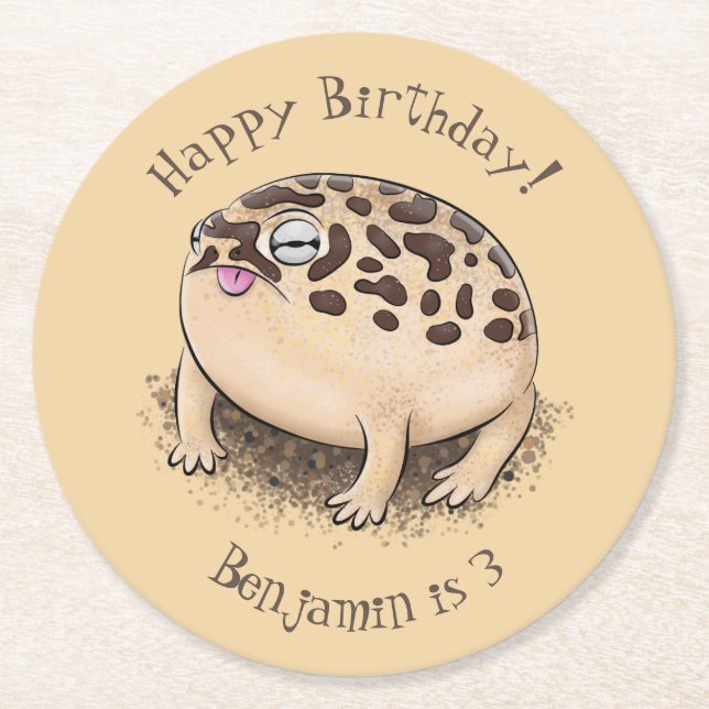 Funny Wüste Regenfrosch Cartoon Illustration Runder Pappuntersetzer (Vorderseite)