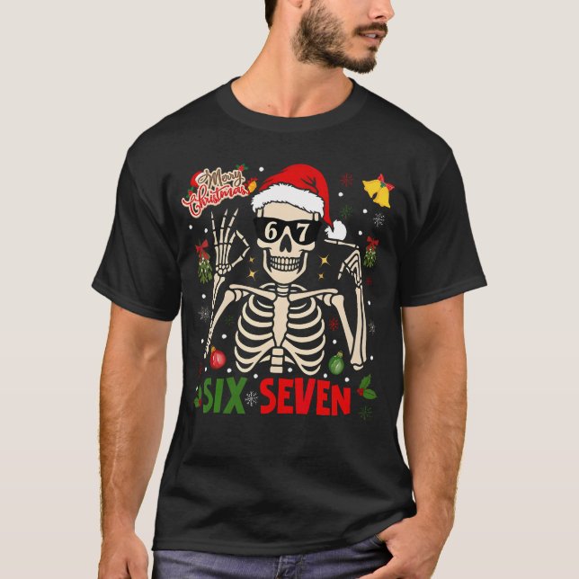 Funny Xmas 67 Skeleton Six Seven Christmas Lights T-Shirt (Vorderseite)