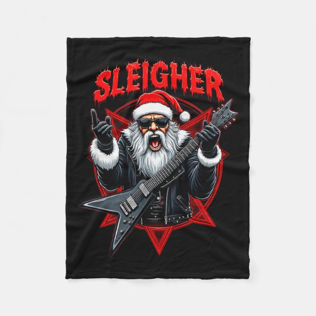 Funny Xmas Christmas Guitar Santa Sleigher Heavy M Fleecedecke (Vorderseite)