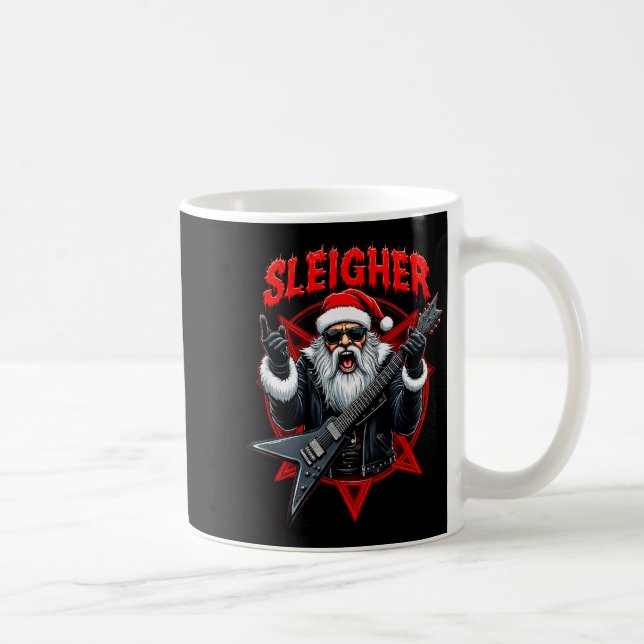 Funny Xmas Christmas Guitar Santa Sleigher Heavy M Kaffeetasse (Rechts)