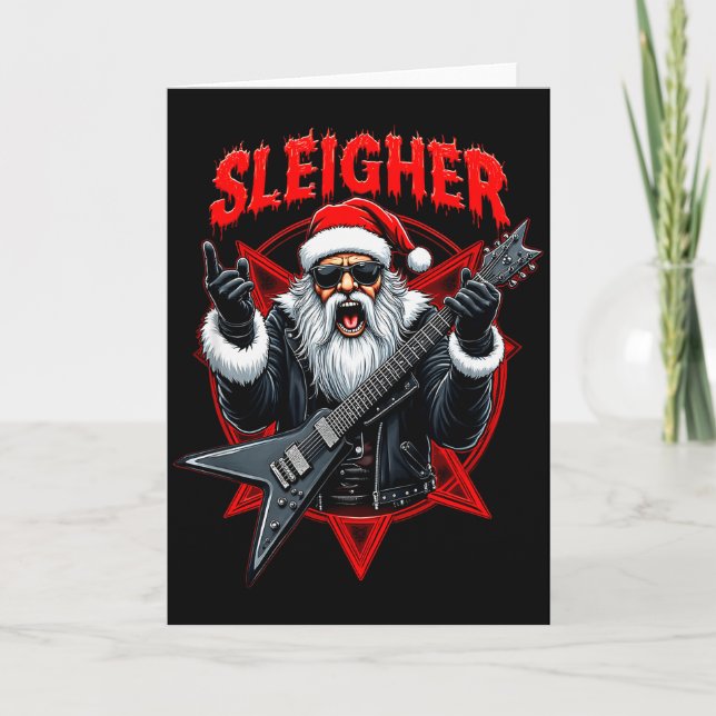 Funny Xmas Christmas Guitar Santa Sleigher Heavy M Karte (Vorderseite)