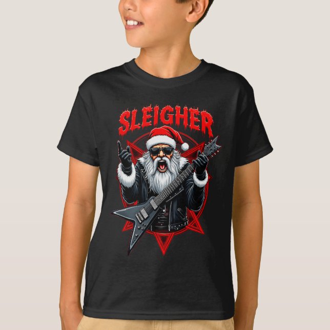 Funny Xmas Christmas Guitar Santa Sleigher Heavy M T-Shirt (Vorderseite)