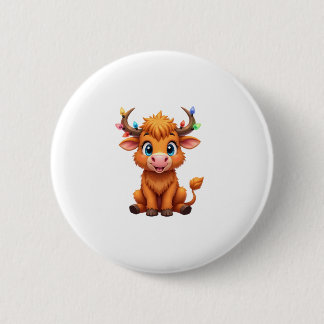 Funny Xmas Cow Lights Boys Girls Cute Highland Cow Button