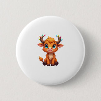 Funny Xmas Cow Lights Boys Girls Cute Highland Cow Button