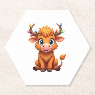 Funny Xmas Cow Lights Boys Girls Cute Highland Cow Untersetzer