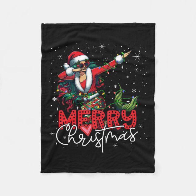 Funny Xmas Dabbing Mermaid Santa Claus Merry Chris Fleecedecke (Vorderseite)