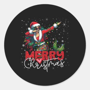 Funny Xmas Dabbing Mermaid Santa Claus Merry Chris Runder Aufkleber