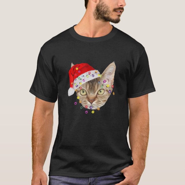Funny Xmas Devon Rex Weihnachtslicht Adventure Fac T-Shirt (Vorderseite)