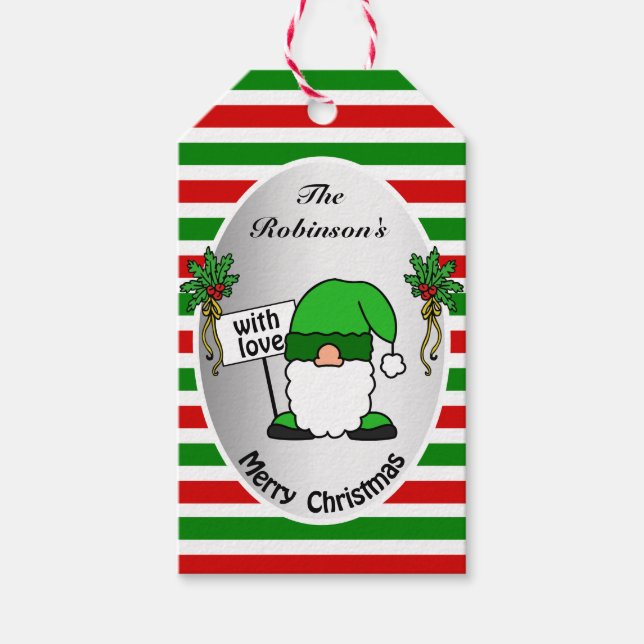 Funny Xmas Gnome Tratitional Cfarbig Personalisier Geschenkanhänger (Vorderseite)
