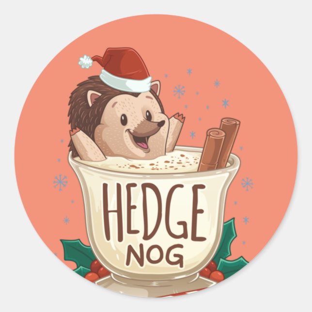 Funny Xmas Hedge Nog Igel Weihnachten Runder Aufkleber (Vorderseite)