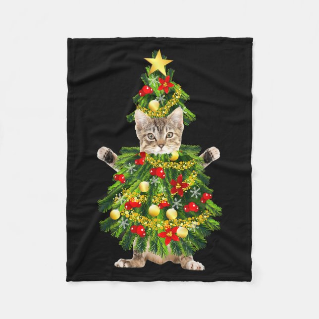 Funny Xmas Holiday Cat Christmas Tree For Cat Kitt Fleecedecke (Vorderseite)