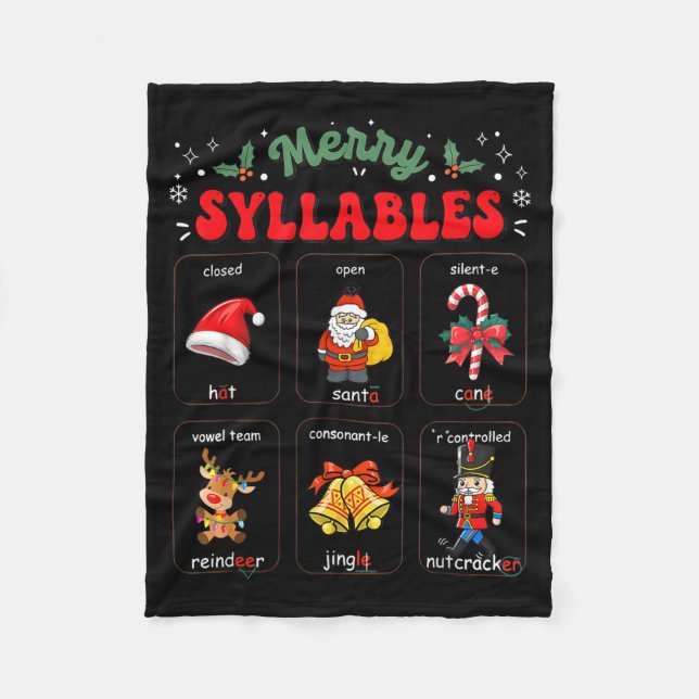 Funny Xmas Holiday Christmas Syllables Reading Tea Fleecedecke (Vorderseite)
