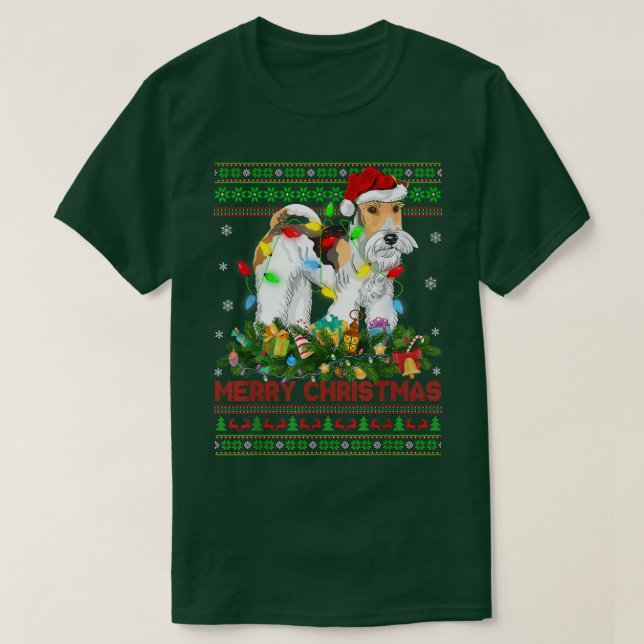 Funny Xmas Leuchtturm Baum Santa Ugly Fo Terrier C T-Shirt (Design vorne)