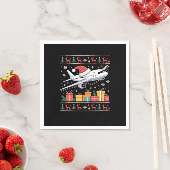 Funny Xmas Leuchtturm Santa Ugly Flugzeug Serviette (Beispiel)