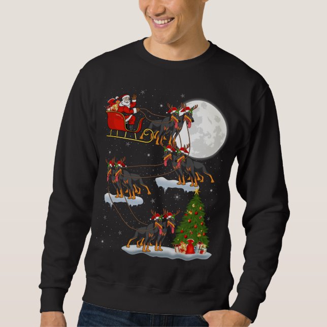 Funny Xmas Leuchtturm Tree Santa Riding Doberman D Sweatshirt (Vorderseite)