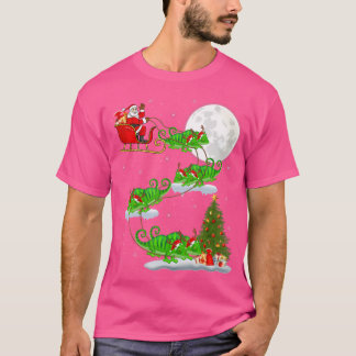 Funny Xmas Licht Tree Santa Riding Chameleon Ch T-Shirt